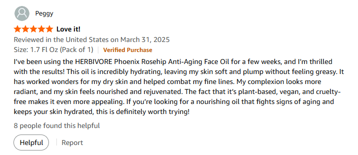 Patient feedback of herbivore botanicals phoenix facial oil 