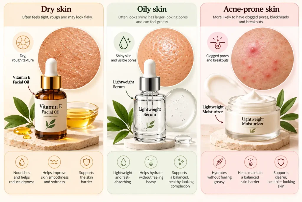 Skincare formulations for dry, oily, and acne-prone skin types