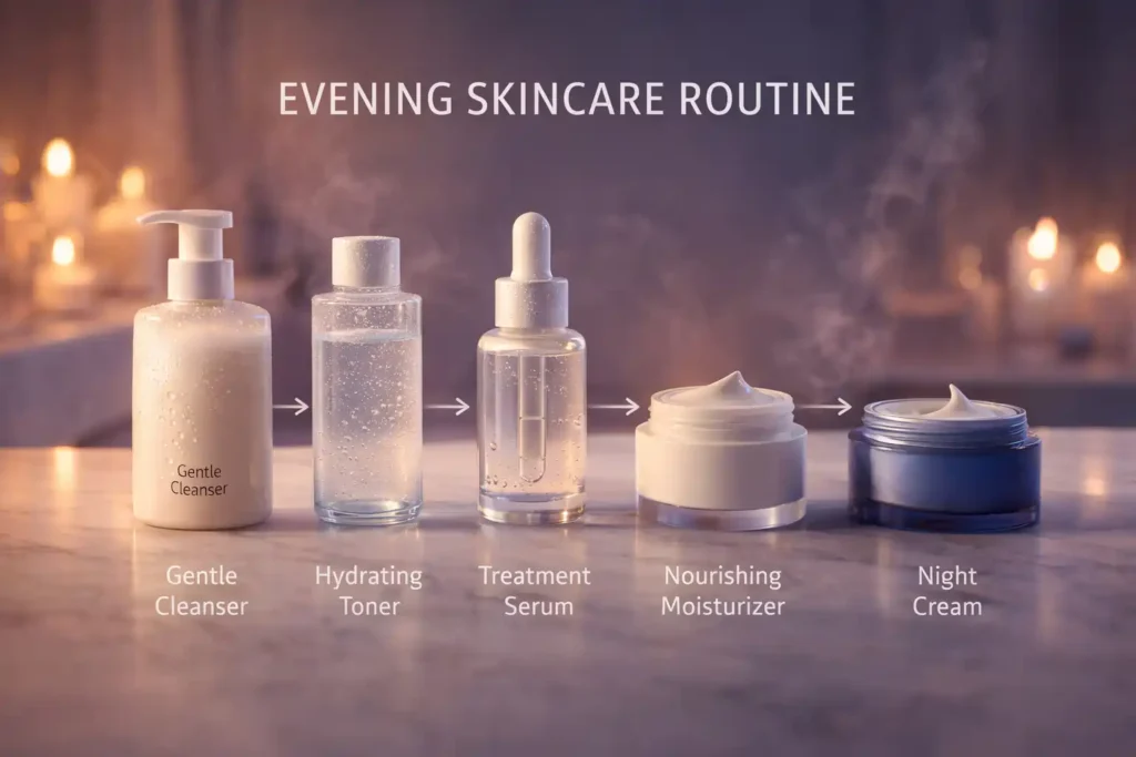 evening-skincare-routine-oily-skin-timeline