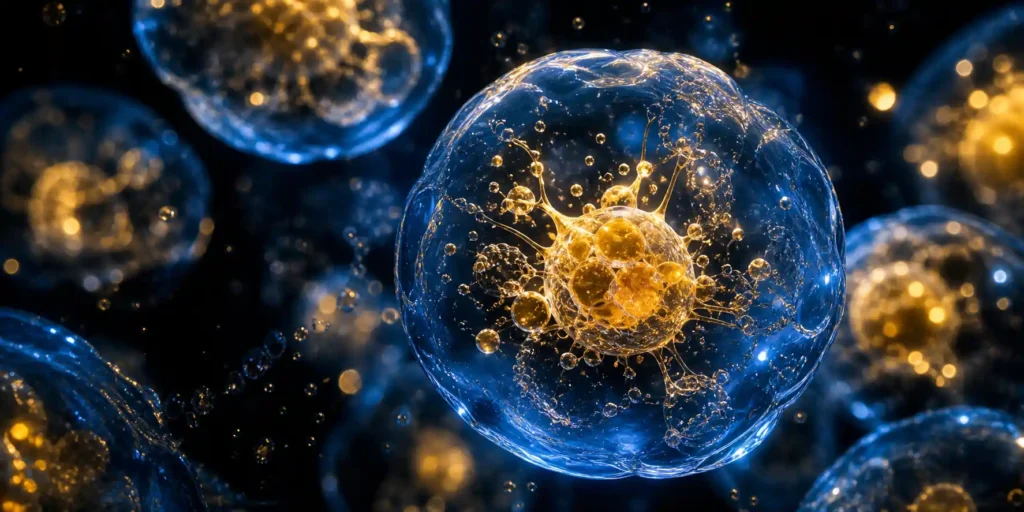 Visual representation of emerging biotech skincare ingredients in 2026 including exosomes, postbiotics, PDRN, and CoQ10