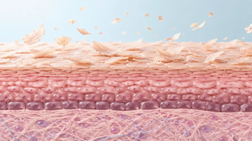 the-ultimate-guide-to-face-exfoliation: Diagram of skin cell turnover and the stratum corneum