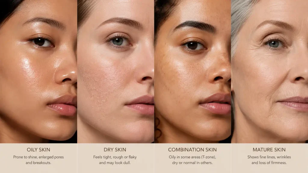 Grid showing different skin types for tailored exfoliation routines