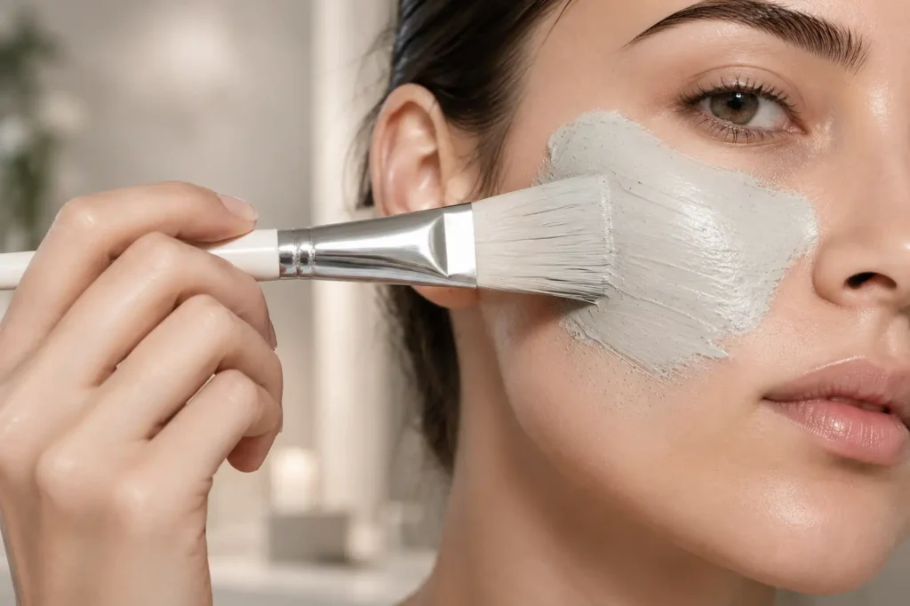 Applying a kaolin clay mask to mattify oily, acne-prone skin
