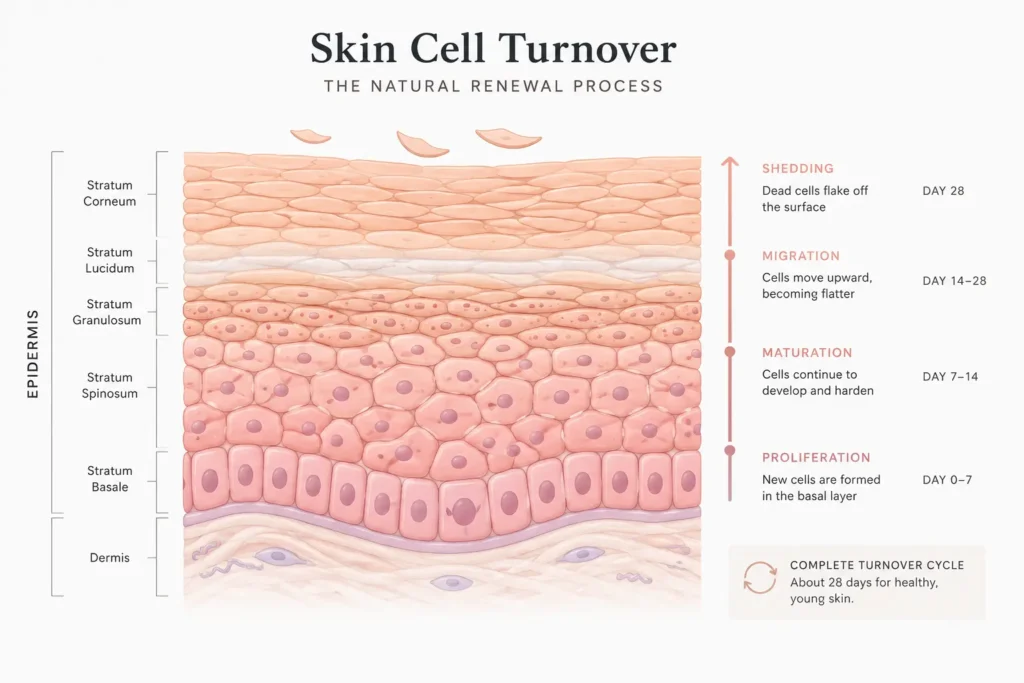 Diagram illustrating how skin cell turnover works during purging"