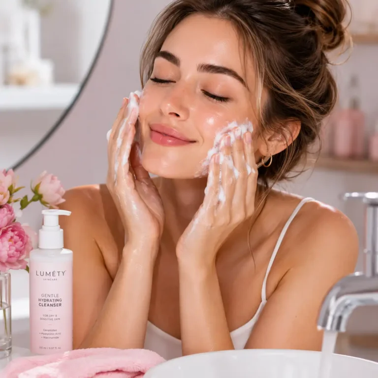 Gentle skincare routine in soft pastels